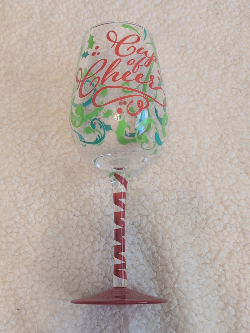 Holiday "Cup of Cheer" Decorative Wine Glass - Red & Green